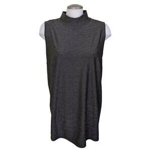Womens Plus Size 2X Sleeveless Mock Neck Top Black Gold Metallic Stripe Stretch